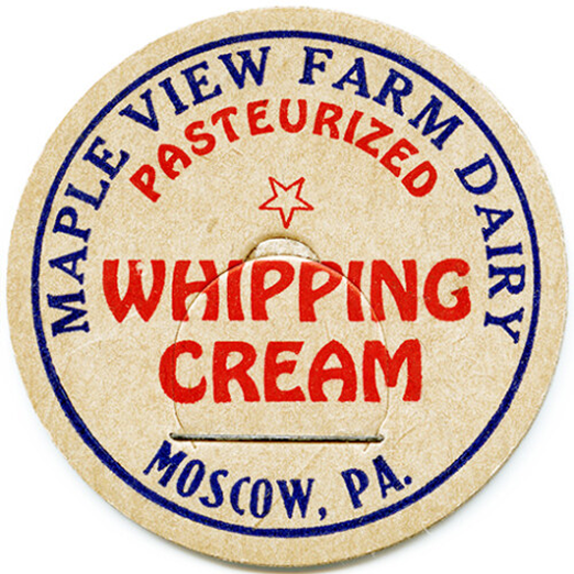 Image of vintage milk cap from Maple View Farm Dairy in Moscow PA