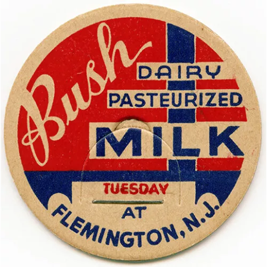 Image of vintage milk cap from Bush Dairies in Flemington NJ
